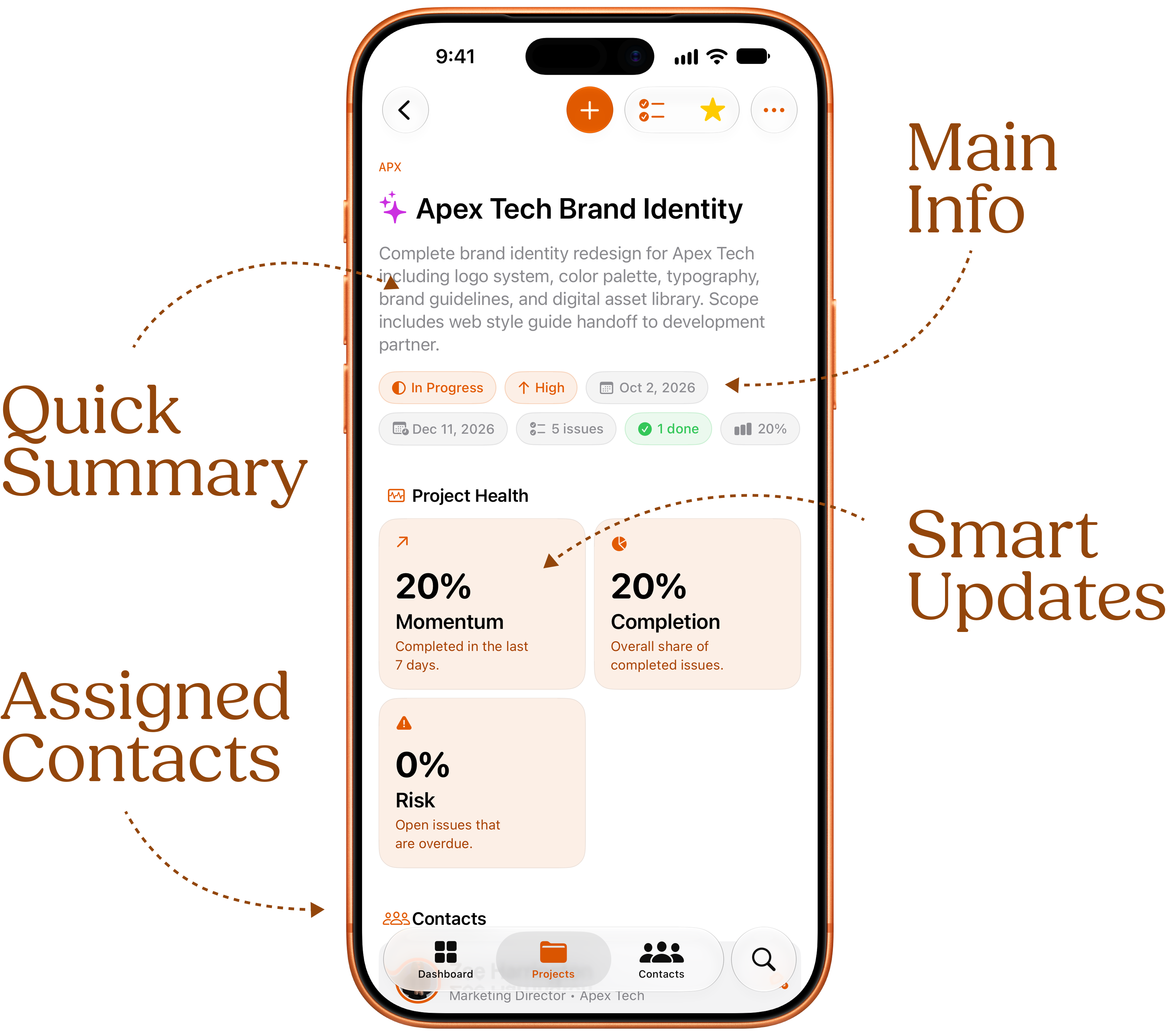 Clients project detail screen on iPhone